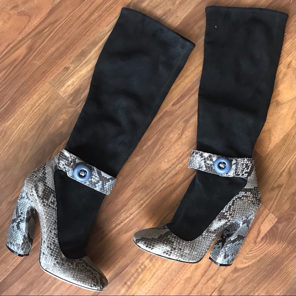 Prada suede & python Mary Jane boots